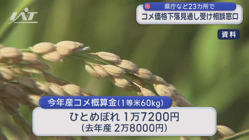 「米価下落」岩手県が農業経営に関する相談窓口