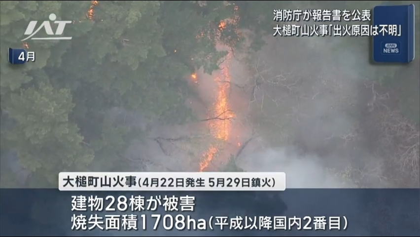 大槌町山火事「出火原因は不明」と結論【岩手】