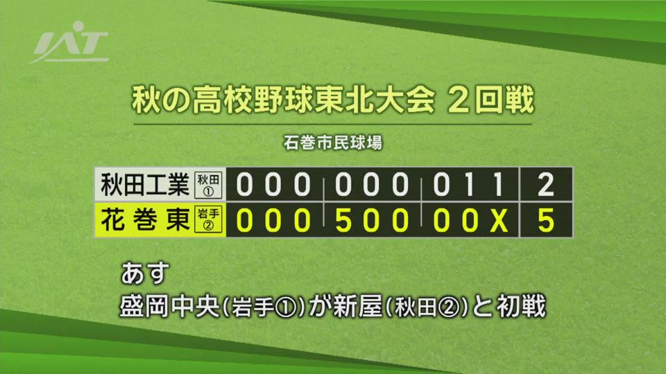 秋の高校野球東北大会　花巻東が準々決勝進出