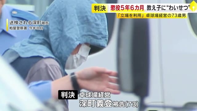 教え子の女子中学生にみだらな行為　卓球場経営の男（73）に懲役5年6カ月の判決　福岡地裁「コーチという立場を利用」