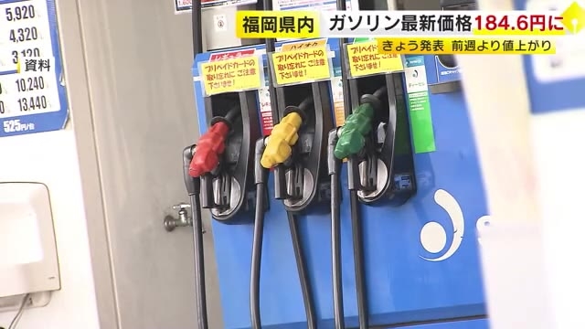 福岡県内レギュラーガソリン184.6円　前週より1.1円値上がり　引き続き185円程度で推移か