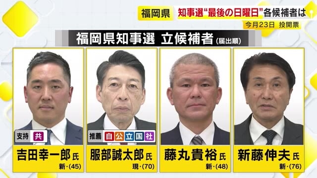 福岡県知事選“最後の日曜日”　吉田氏と新藤氏は公開討論会　服部氏は街頭演説　藤丸氏はYouTube配信　3月23日投開票