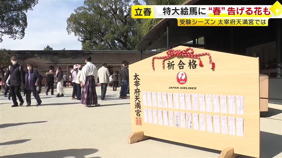学問の神様に“巨大絵馬”を奉納し合格願う　全国の空港で預かった8000超える願い札　立春迎えて梅の花ほころぶ　福岡・太宰府天満宮