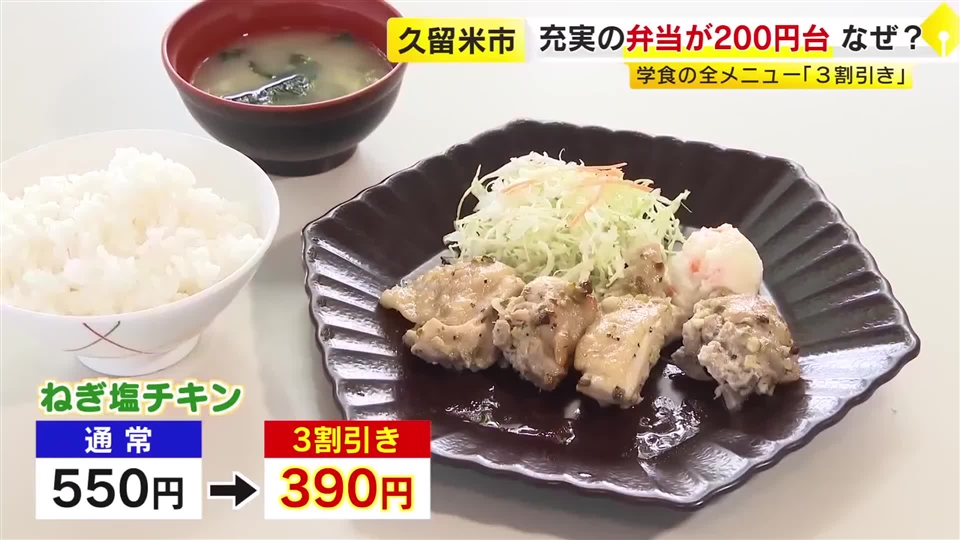 久留米大学が「食の支援」　学食の全メニューを3割引きに　定食380円・弁当280円など　物価高でも学生たちの負担減へ　福岡