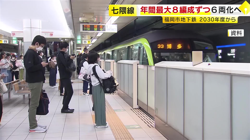 福岡市地下鉄七隈線の4両→6両化　2030年度から年間最大8編成ずつ　2034年度までに25編成へ